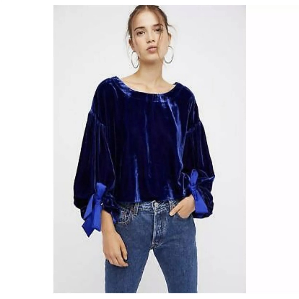 Free People Velvet Bow Tie Open Back Top XS